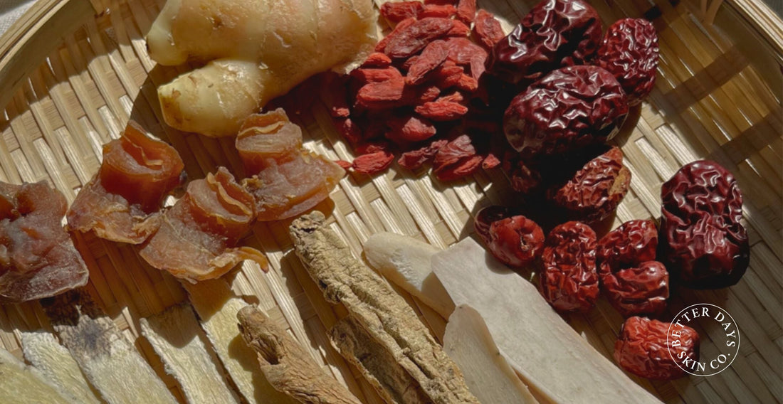 TCM Beauty soup recipe specifically for women during their menstrual cycle,  combines Chinese red dates, goji berries, Chinese yam (Wai San), Dang Shen, and astragalus root.