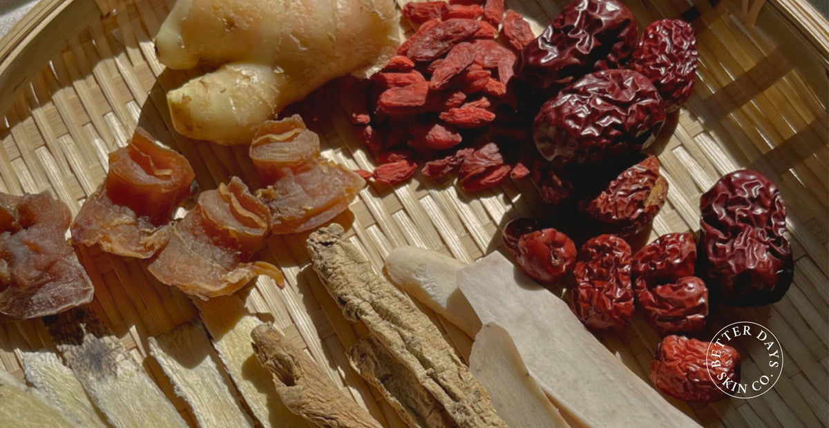 TCM Beauty soup recipe specifically for women during their menstrual cycle,  combines Chinese red dates, goji berries, Chinese yam (Wai San), Dang Shen, and astragalus root.