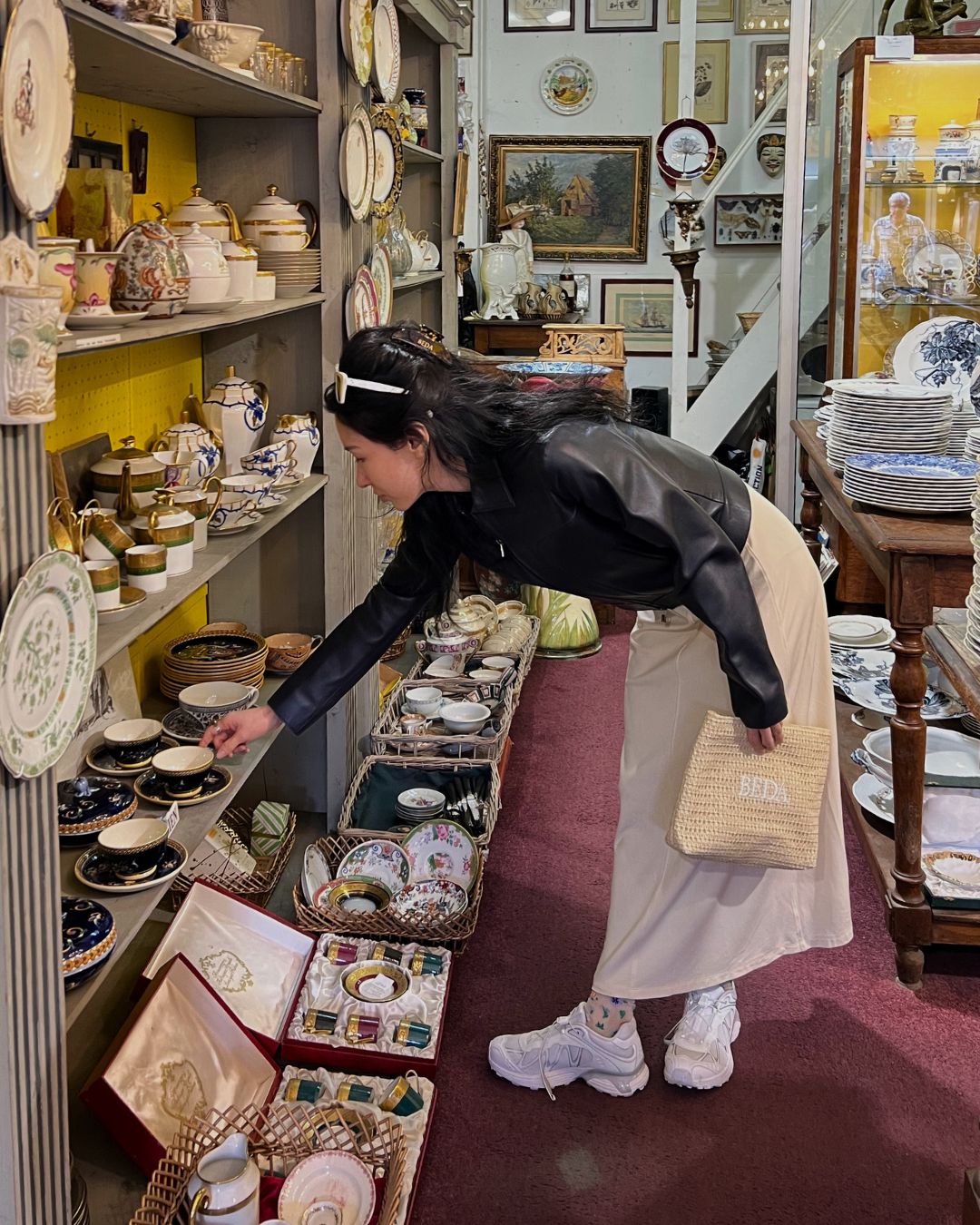 vintage shopping in paris leather jacket